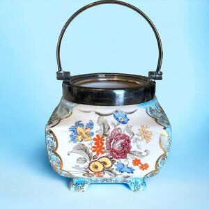 Antique Floral Alice Blue Yeoman Plate, Lancaster and Sandland Porcelain Pot Jar